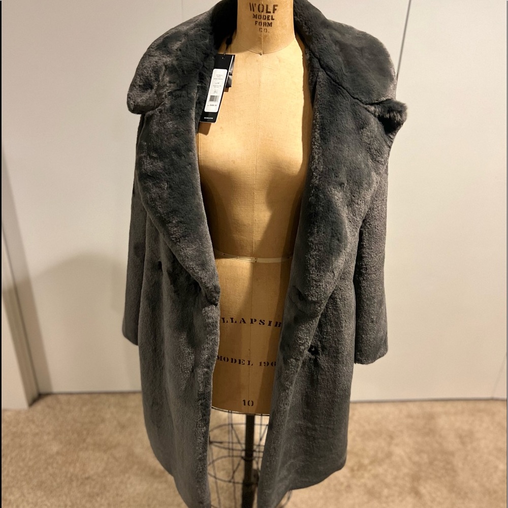 BCBG Brand New with Tags Charcoal Faux Fur Winter Coat